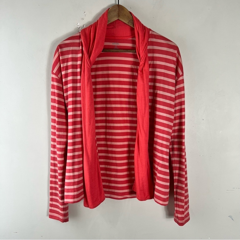 Icebreaker Women’s Villa Wrap 100% Merino Wool cardigan Orange Striped SZ Small